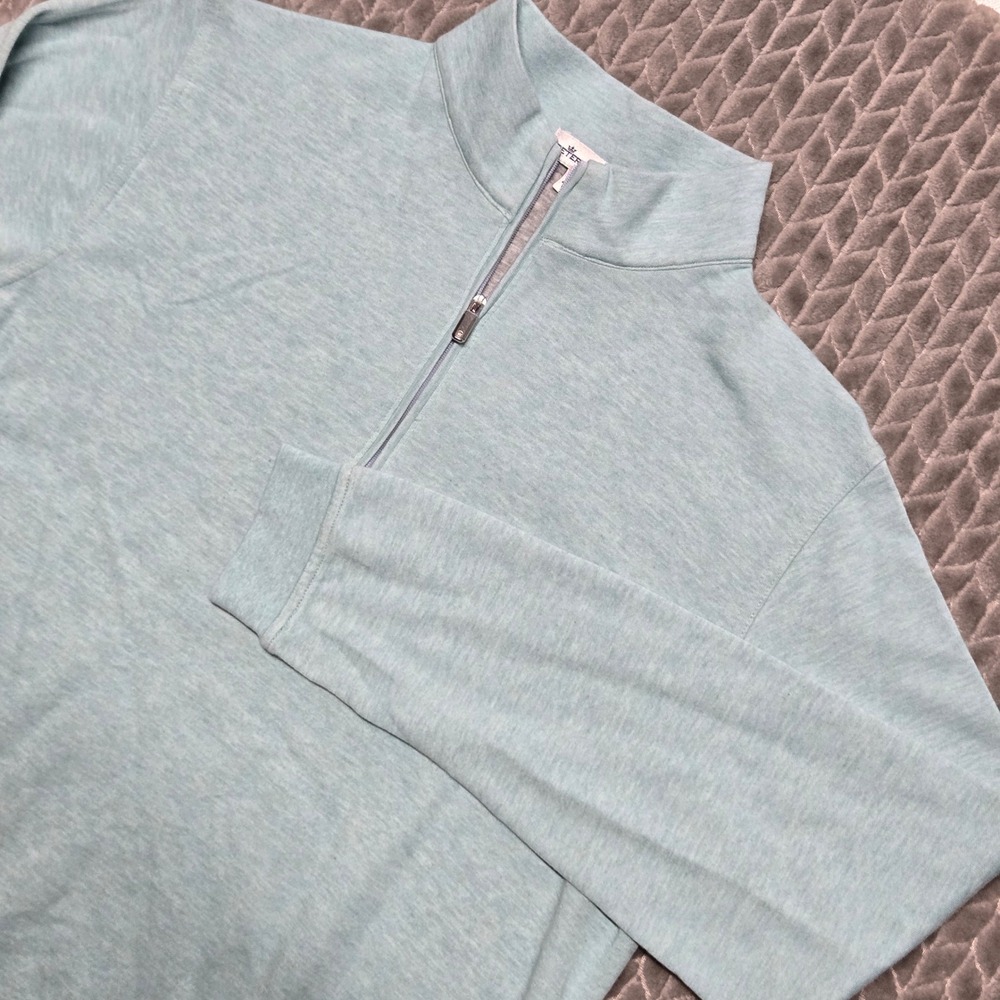 Peter Millar Mens Willow Mist Blue ¼ Zip Pullover Crown Comfort Interlock Size S